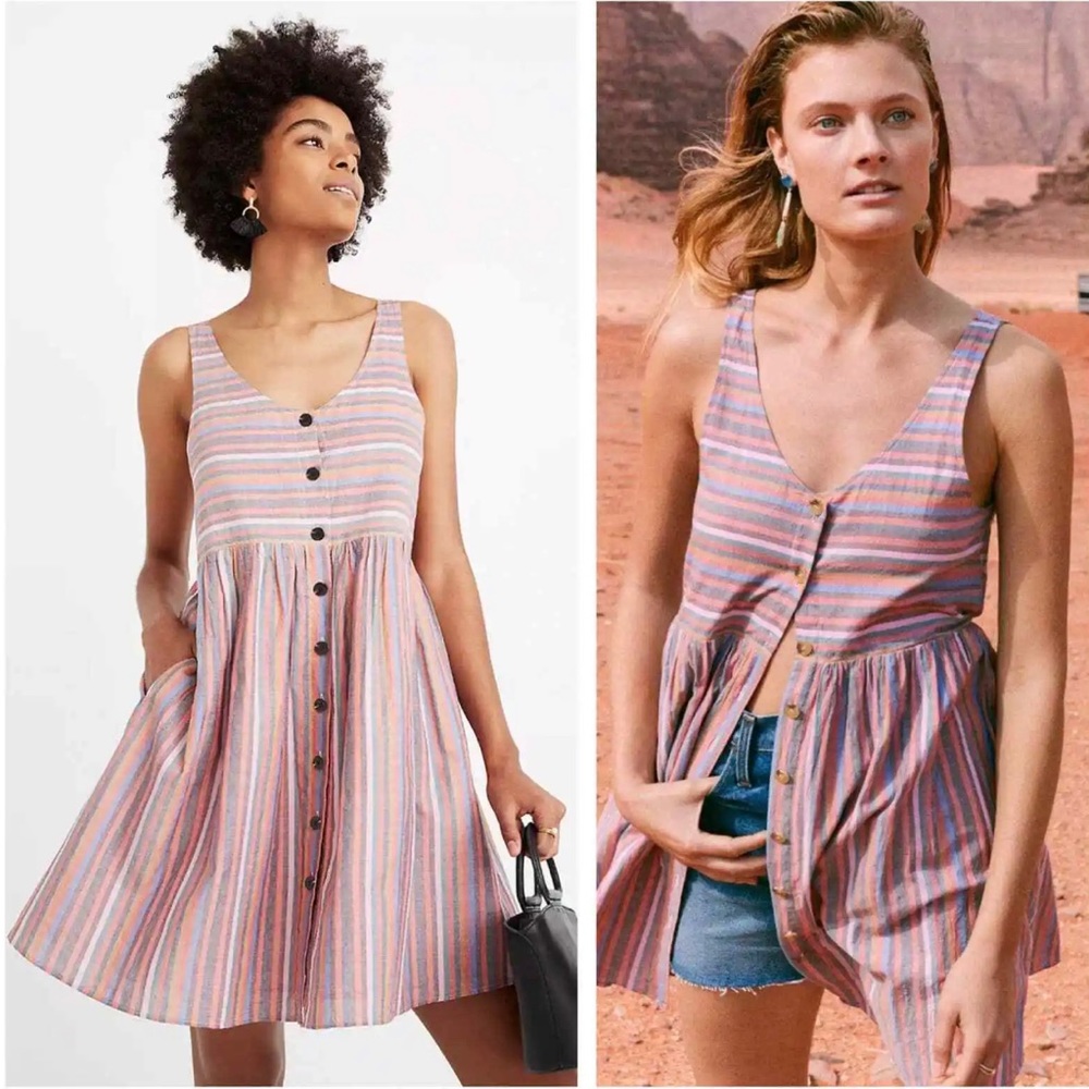 Madewell Scoopneck Tank Dress in Rainbow Stripe